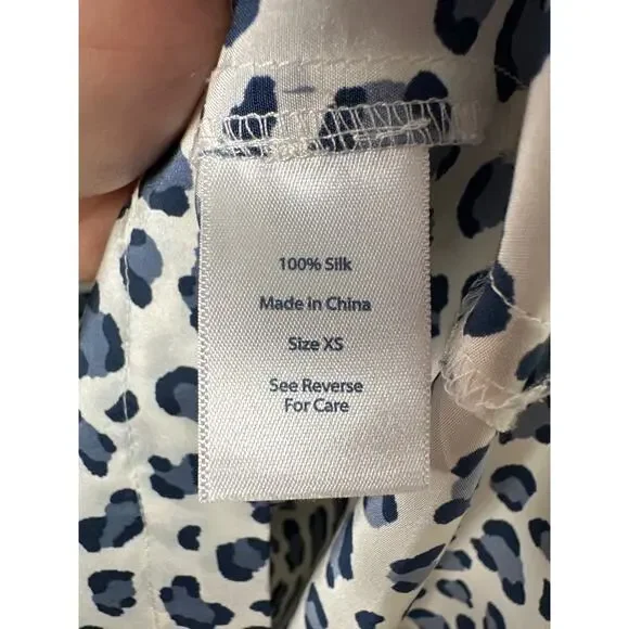 Devon Baer Womens 100% Silk Leopard Print V Neck Ruffle Blouse 3/4 Sleeve XS - Picture 9 of 10